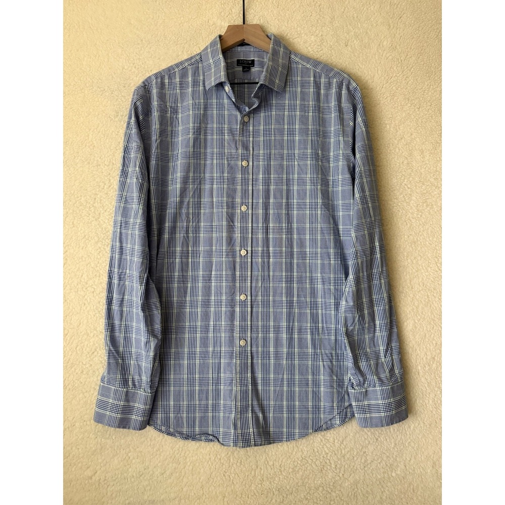 J.Crew Shirt Mens Large Blue Check Flex Wrinkle Free Long Sleeve Button Up Slim
